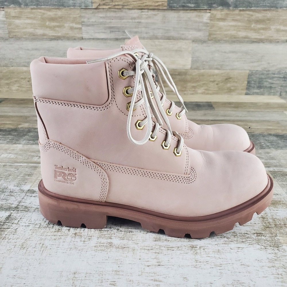 Timberland Pro Sawhorse 6" Mens Work Boot Sz 8.5 Rose Pink Leather Composite Toe